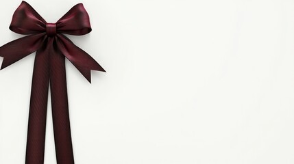 Detailed 3D mockup featuring a dark red ribbon in a sharp bow, positioned in the upper-left on a white base.