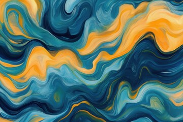 Fototapeta premium Abstract waves of blue and orange swirl together, creating a vibrant, dynamic pattern