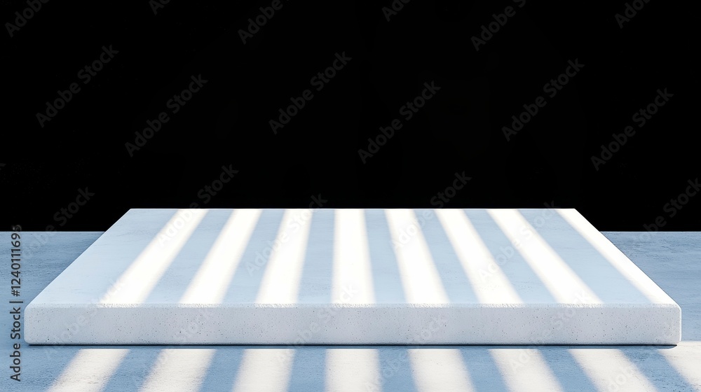 Poster minimalist white platform with shadows creating stripes against a solid black background for artisti