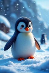 Penguin on the snow. Cute penguin in winter