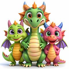 Obraz premium Adorable 3D Cartoon Dragon Family Clipart for Sublimation