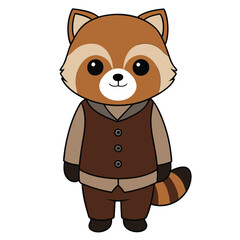 A tanuki (Japanese raccoon dog) in a deep brown casual vest with minimalistic buttons Illustrator Artwork