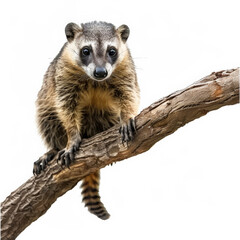 Fototapeta premium playful coati perched on branch, showcasing its curious expression
