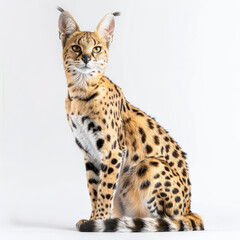 Obraz premium playful serval cat sitting gracefully with its large ears and spotted fur