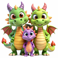 Adorable 3D Cartoon Dragon Family Clipart for Sublimation