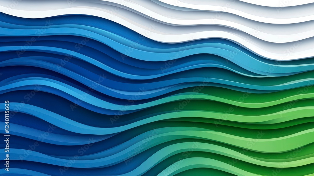 Poster intricate layered waves in shades of blue and green creating a calming and creative abstract backgro
