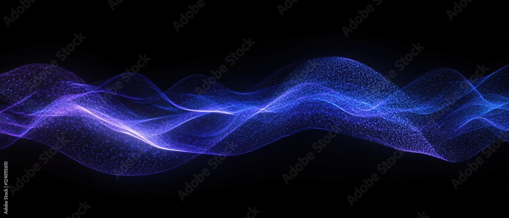 Poster abstract luminous particle wave flowing gently against a dark background creating a dynamic effect