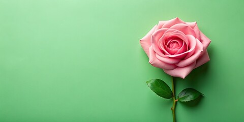 Fototapeta premium Top View Pink Rose Valentine's Day Wedding Pastel Green Background