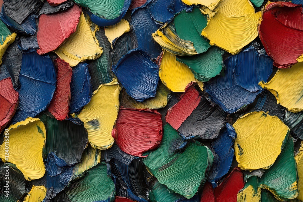 Poster vibrant abstract artwork featuring thickly layered paint in various colors creating a textured surfa