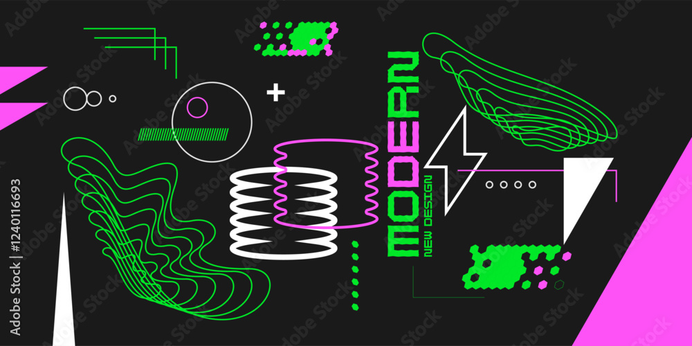 Poster abstract background with various bright geometric shapes. concise design. a composition of figures o