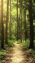 Obraz premium Sunlit Path Through Lush Green Forest