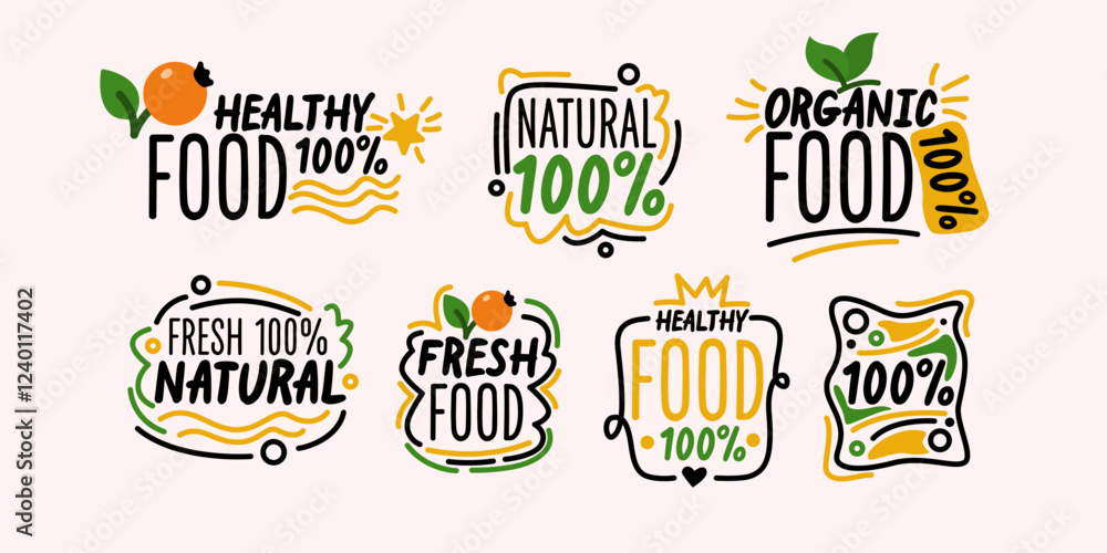 Poster isolated image on a background. vector graphics. healthy food illustration. a set of different label