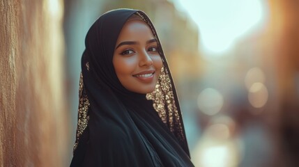 8K vibrant photo of a Muslim woman in a modern abaya,