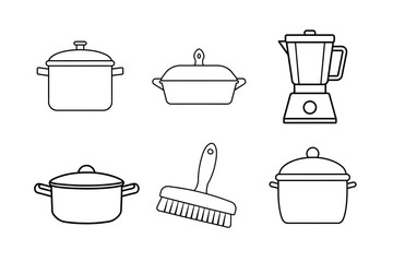 kitchen tools bundle line art illustration