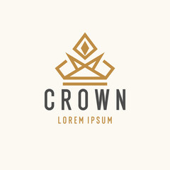 The linear image of the crown. Isolated vector emblem. Illustration in simple flat style.