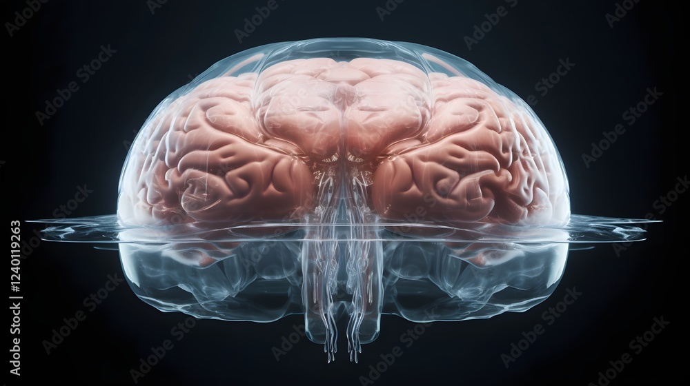 Poster transparent 3d rendering of the complex human brain anatomy revealing the intricate neural structure