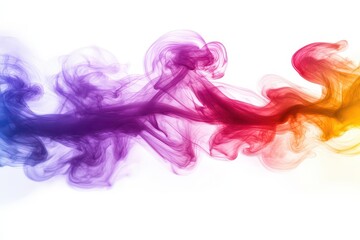 Colorful abstract smoke wave blending purple, pink, orange, and yellow against a white background