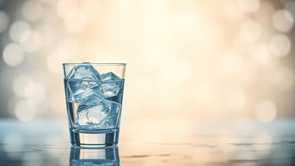 Two glasses of ice water on a sleek surface with subtle bokeh background, ideal for health and wellness concept, glasses, wellness
