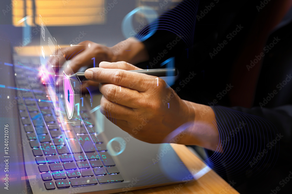Poster cybersecurity and privacy concepts to protect data password, cybersecurity concept