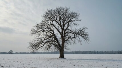 Solitary Snow Covered Tree in a Winter Field