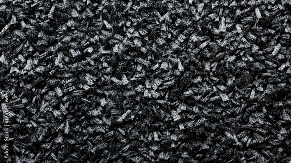 Poster close-up view of textured black synthetic fibers creating a rich, visually captivating pattern suita