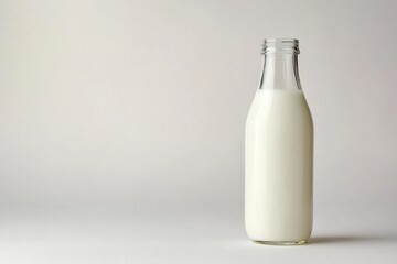 Glass bottle filled with fresh creamy milk