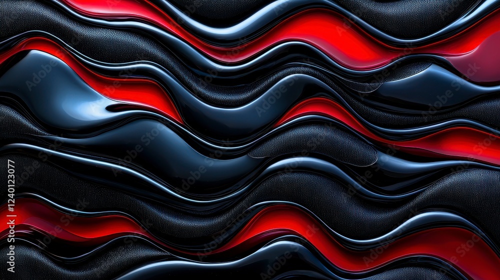 Poster abstract wavy design featuring smooth black and red textures, creating a dynamic and visually striki