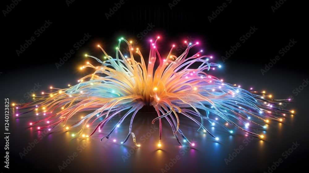 Poster futuristic and abstract digital interpretation of the human brain made of glowing fiber optic cables