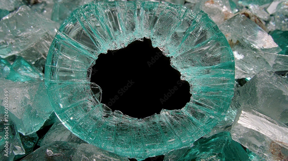 Poster shattered glass: a study in texture and form. teal and green hues create an abstract visual masterpi