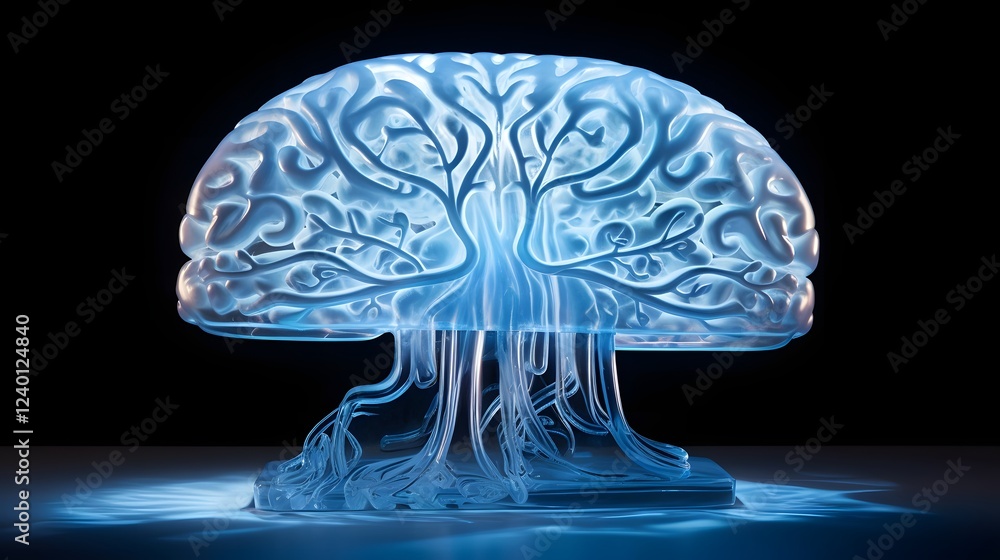 Aufkleber captivating sculptural representation of the human brain crafted from shimmering blue ice and illumi