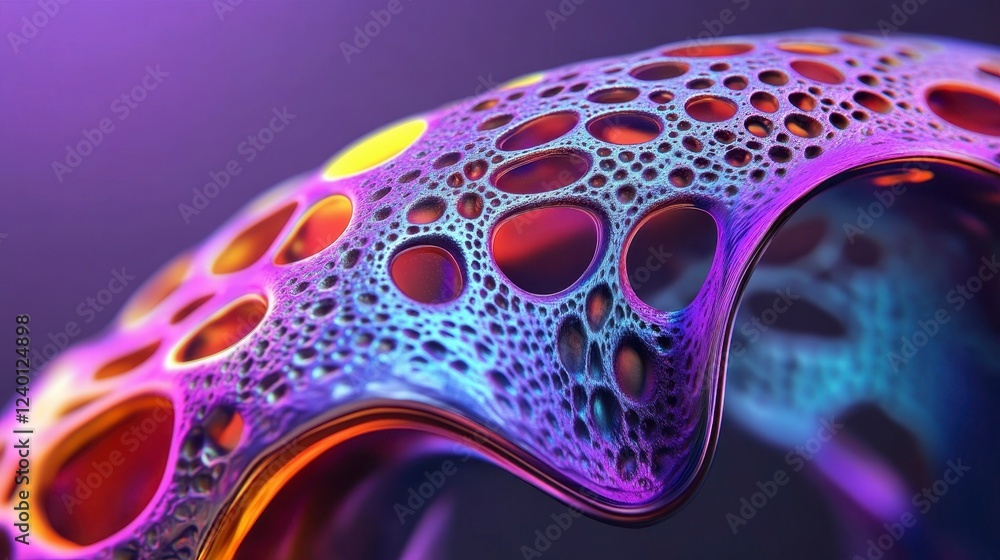 Poster abstract close-up of a vibrant, textured surface featuring intricate bubble-like structures in purpl