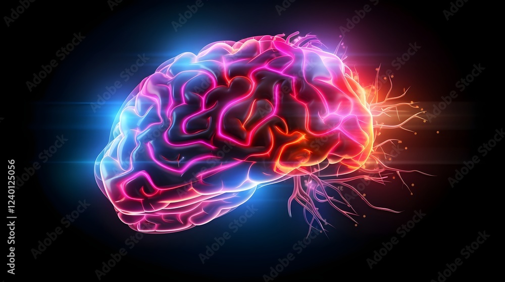 Aufkleber stylized neon brain with dynamic glowing lines representing the power of intelligence and the future