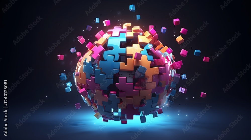 Poster creative conceptual design of a brain made from interconnected puzzle pieces symbolizing the power o