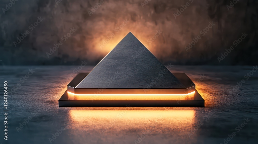 Aufkleber in a 3d studio, a triangular badge mockup floats gracefully on a modern gradient platform, framed by