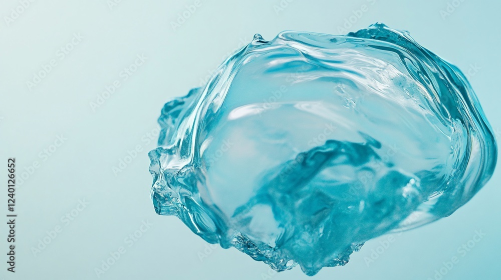 Poster a dynamically rendered 3d model of a sphere of clear blue liquid floating