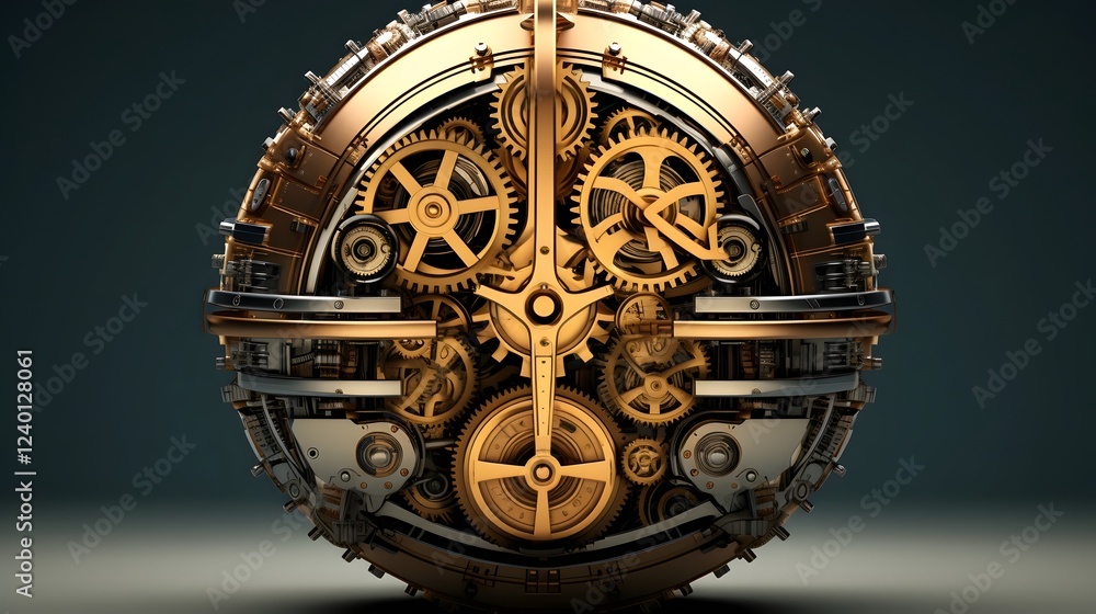 Poster intricate mechanical brain with futuristic gears and clockwork mechanisms abstract 3d of a technolog
