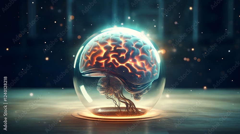 Poster transparent brain with a swirling galaxy inside symbolizing the depths of thought consciousness and 