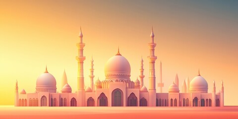 Fototapeta premium Majestic Grand Mosque at Sunrise: Architectural Marvel in Desert Landscape