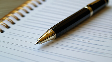 A close-up of a notebook and pen for working office