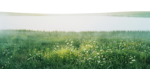PNG Lake border landscape grass flowers.