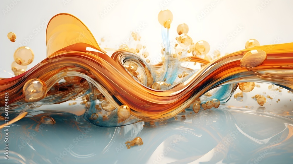 Poster captivating abstract composition featuring fluid organic shapes in a vibrant dynamic 3d rendered sce