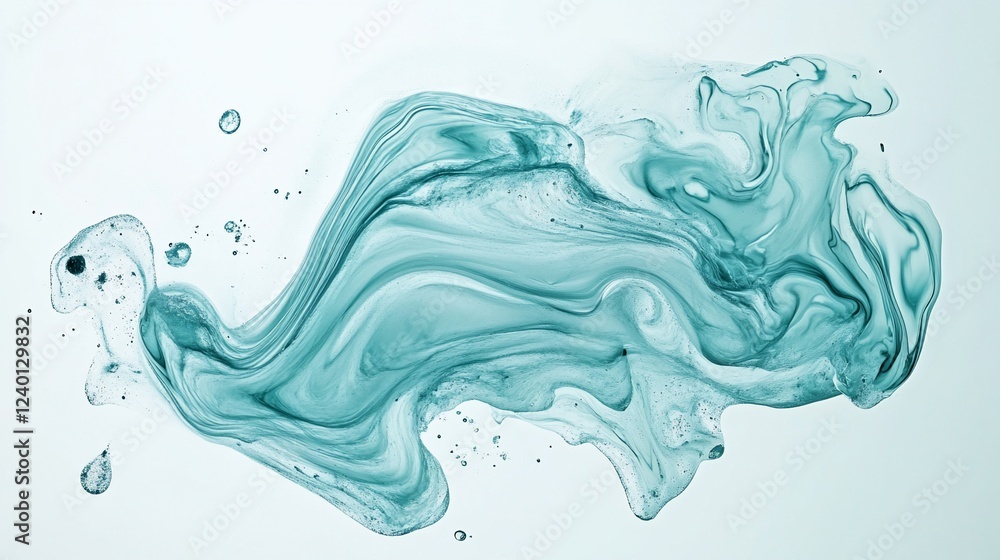 Poster abstract teal swirl on white background creating a unique artistic pattern with bubbles