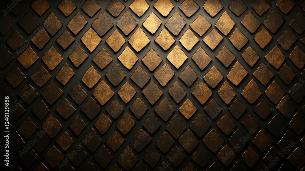 Poster intricate geometric patterns of black and gold tiles creating a luxurious textured wall design for m