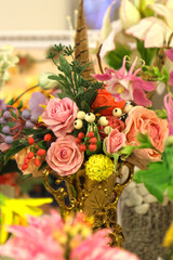 Original flowers made of polymer clay. The most realistic display. Soft focus. Close-up.