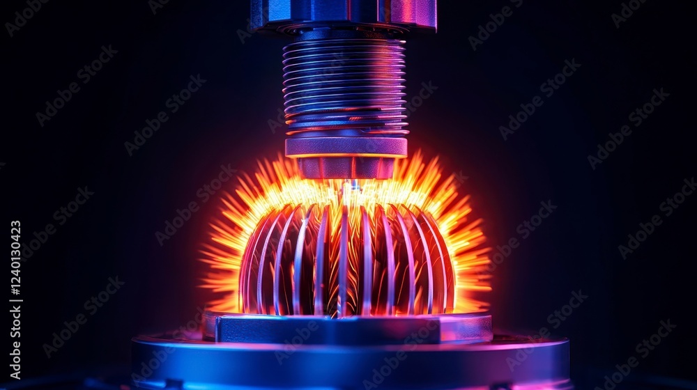 Poster abstract visualization of high-tech machine components with vibrant energy effects and intricate det