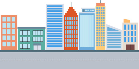 Cityscape with road and skyscrapers illustration