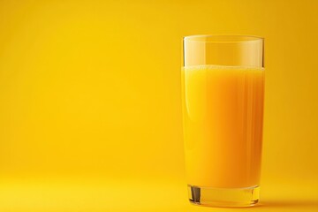 A Glass of Fresh Orange Juice on Yellow Background