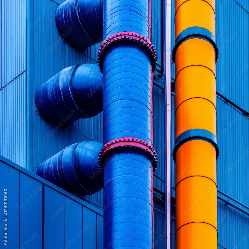 Poster colorful industrial pipes showcasing modern architecture and design elements with a focus on lines a