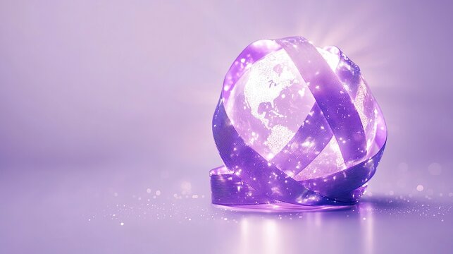 Globe Wrapped in Lavender Ribbons for World Cancer Day Awareness, World Cancer Day