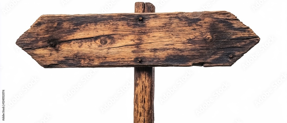 Poster old wooden signpost with a rustic look against a plain white background ready for text